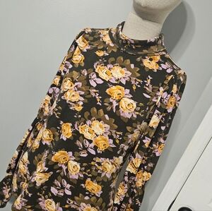 Anthropologie Floral Long Sleeve Top in Yellow and Pink